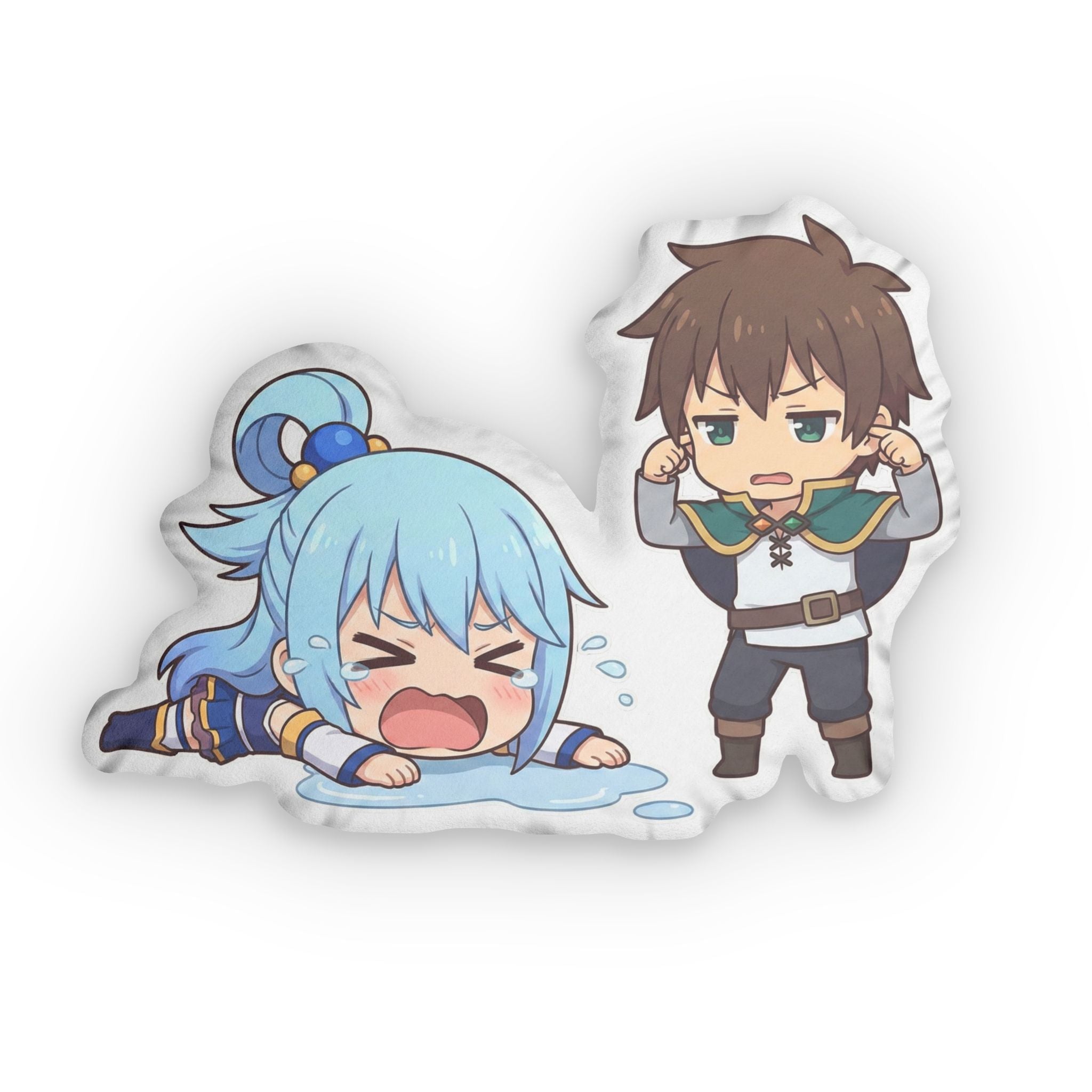 Konosuba Aqua Crying & Kazuma Custom Shaped Pillow Set - Chibi Anime Decorative Plush