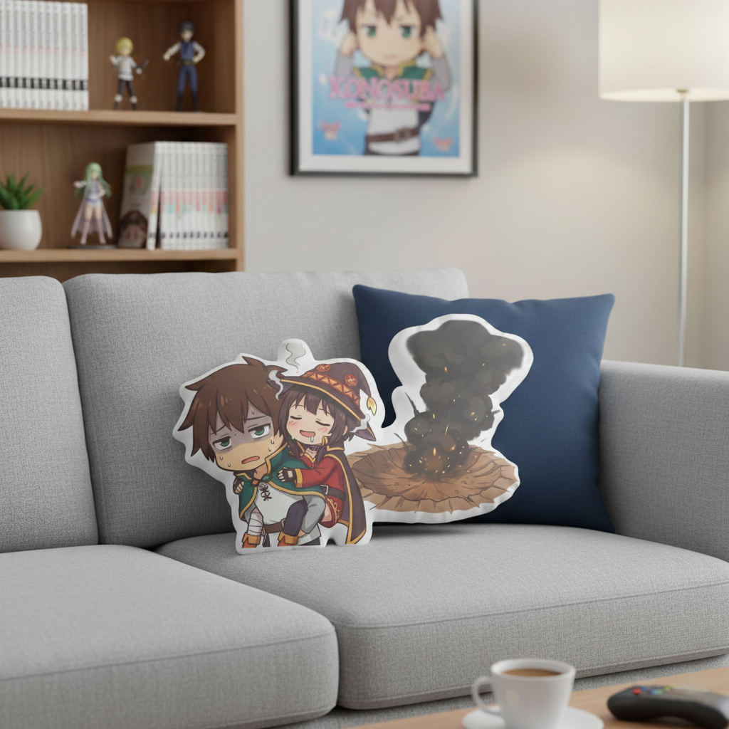 Chibi Kazuma and Megumin Custom Shaped Pillow — Cozy Anime Mage & Hero Plush Decor